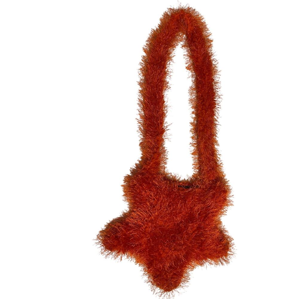 Y2K Plush Fuzzy Crossbody Bag Star Shaped Orange Womens 33" Strap